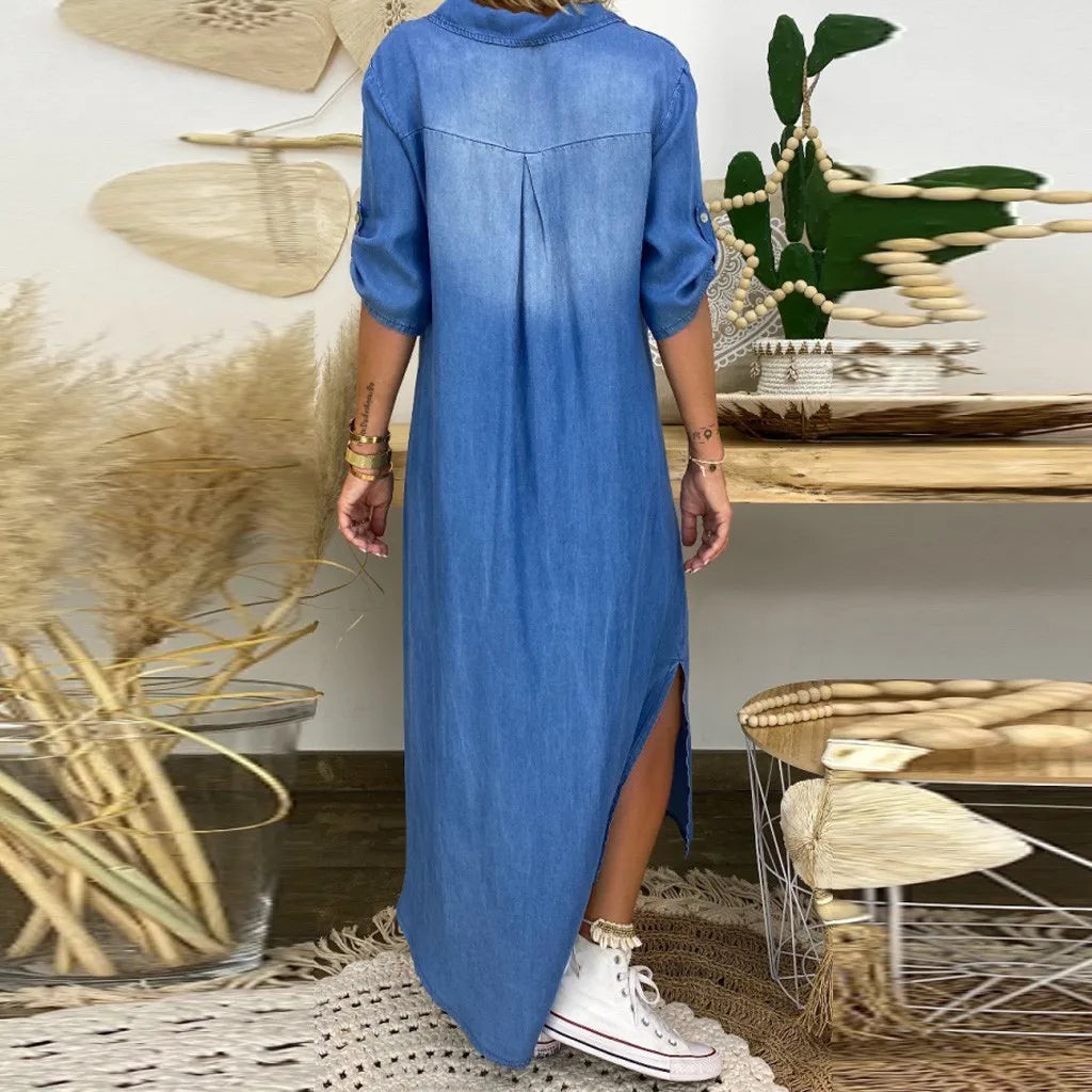 Andrea™ – Langes Kleid in Jeansoptik mit Seitenschlitz