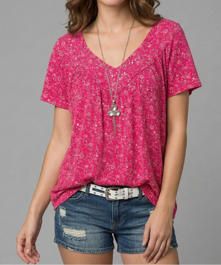 Yena™ - Flora-T-Shirt mit V-Ausschnitt