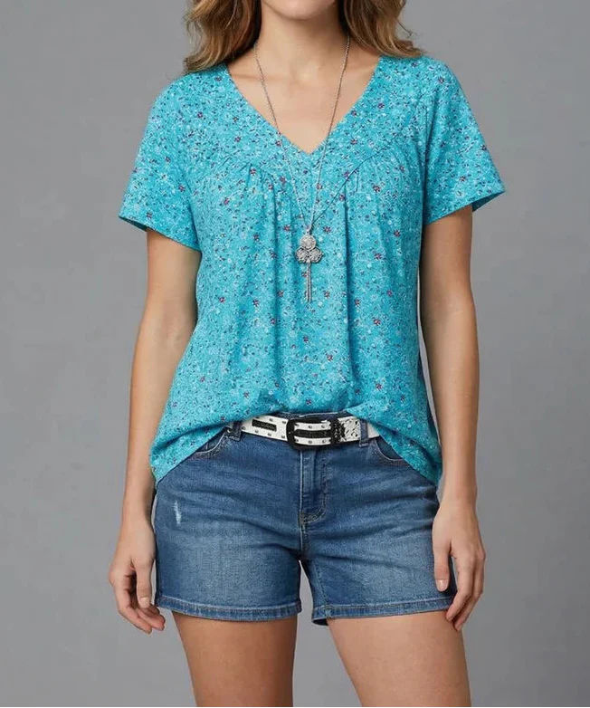 Yena™ - Flora-T-Shirt mit V-Ausschnitt