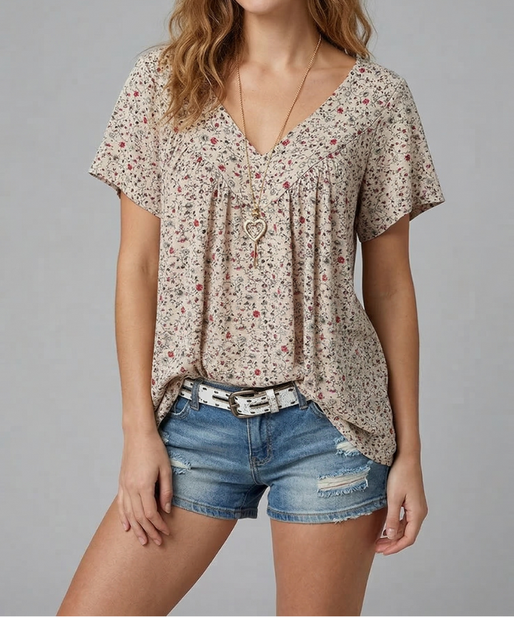 Yena™ - Flora-T-Shirt mit V-Ausschnitt