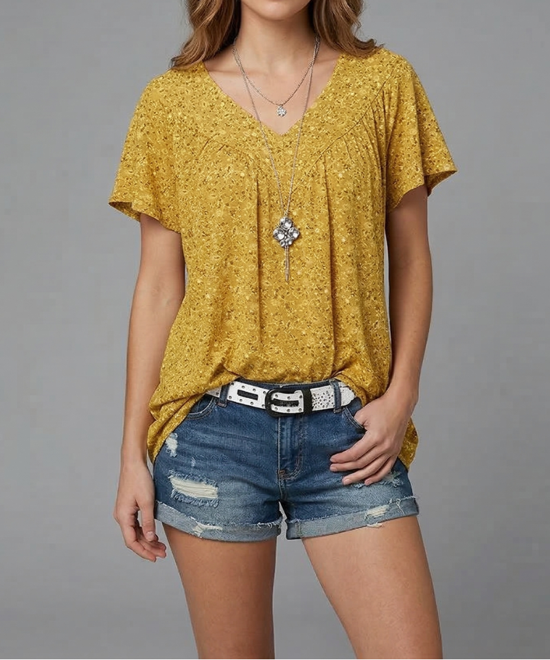 Yena™ - Flora-T-Shirt mit V-Ausschnitt