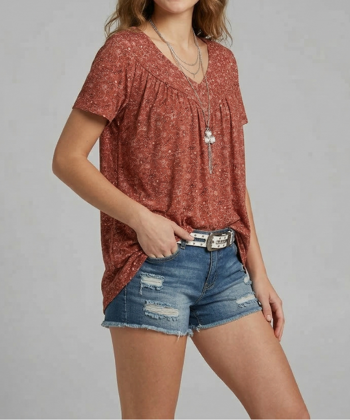 Yena™ - Flora-T-Shirt mit V-Ausschnitt