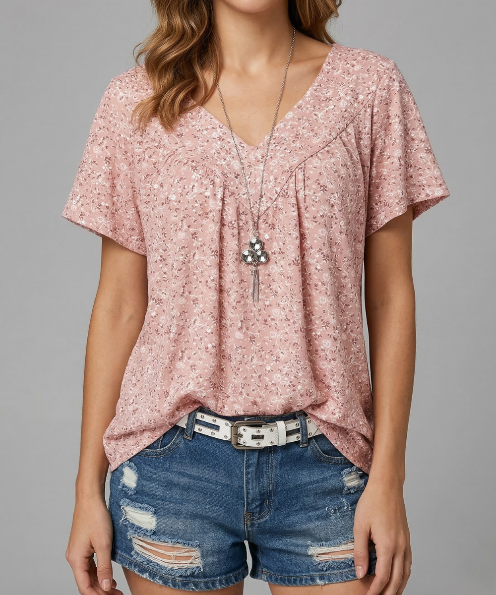 Yena™ - Flora-T-Shirt mit V-Ausschnitt