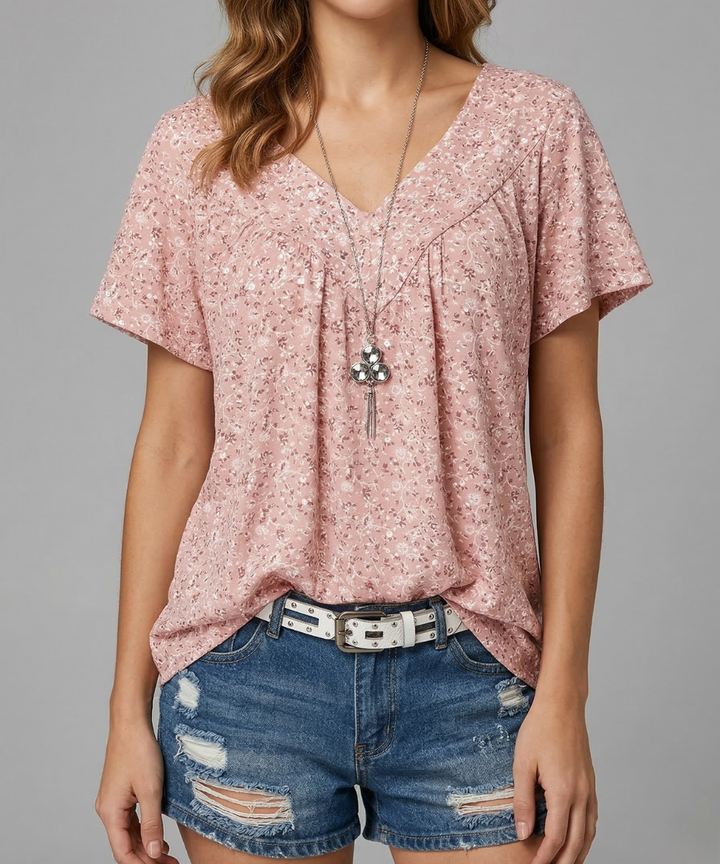 Yena™ - Flora-T-Shirt mit V-Ausschnitt